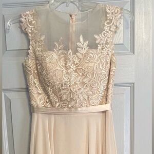 Dancing Queen Cream Blush Floral Lace Illusion Gown